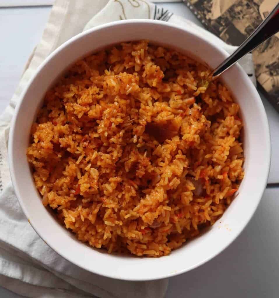 Bowl of Nigerian jollof rice
