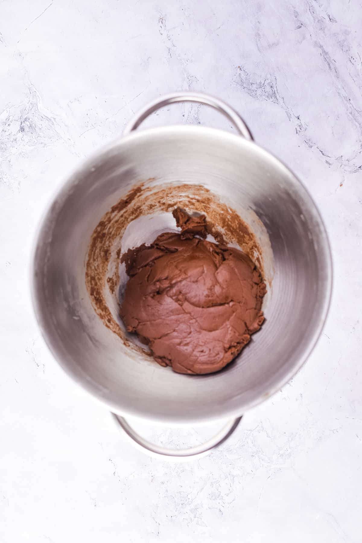 Mixed Nutella cookie dough in mixing bowl.