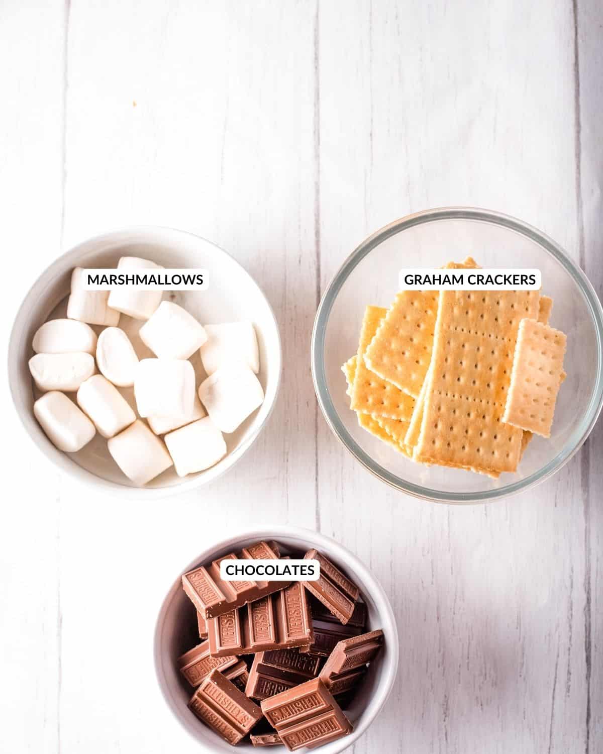 Labeled ingredient list for air fryer smores - check recipe card for details!