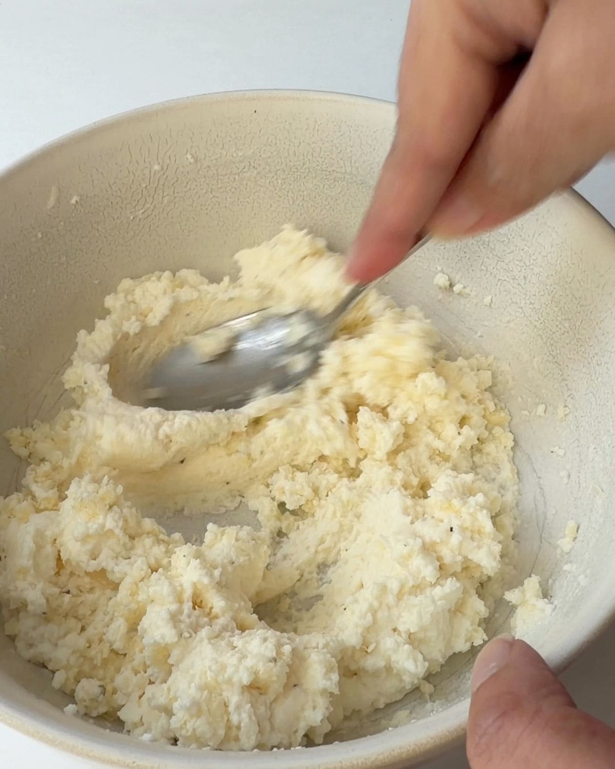 Ricotta cheddar filling after mixing.
