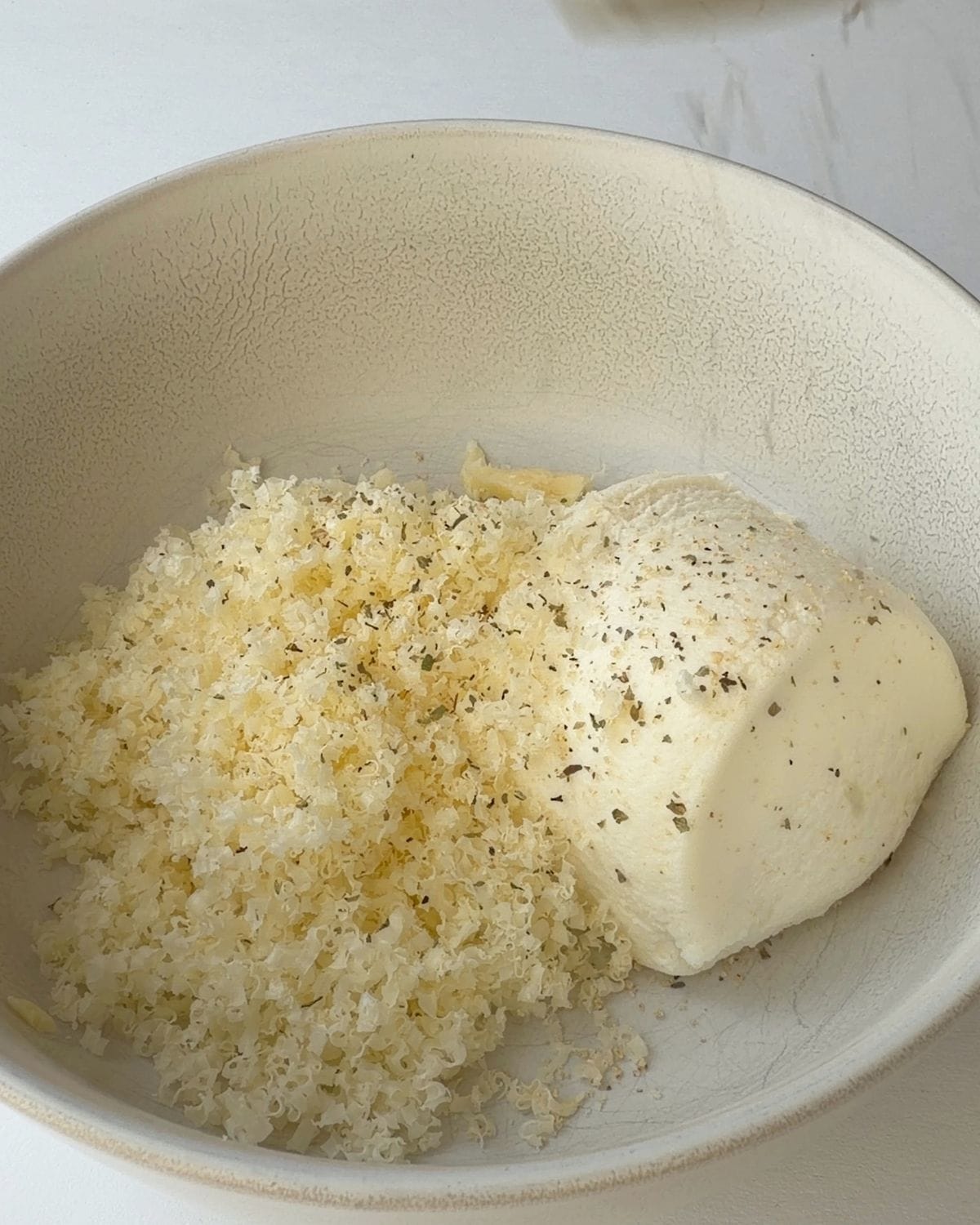 Ricotta cheddar filling before mixing.