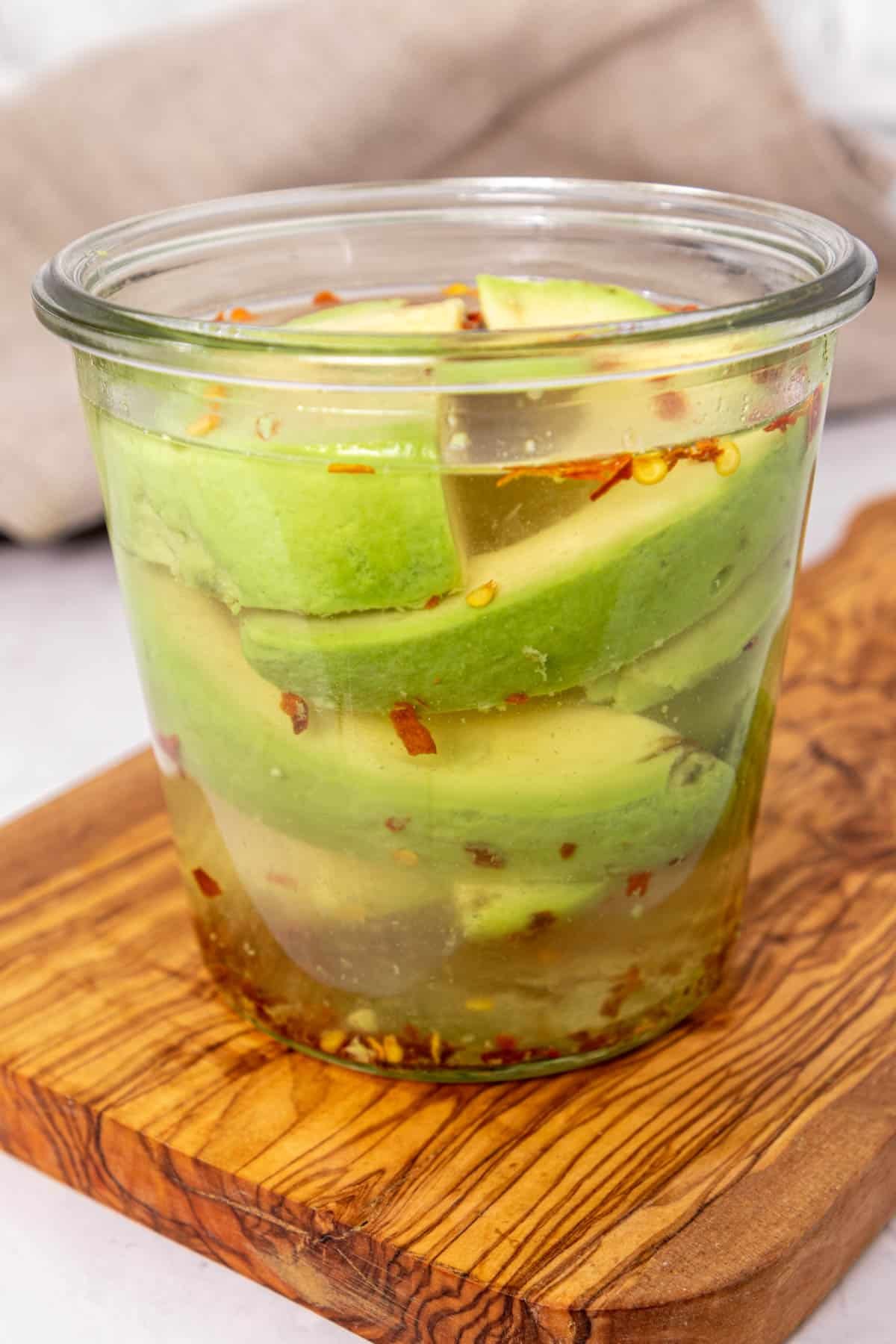 Jar of avocado pickles