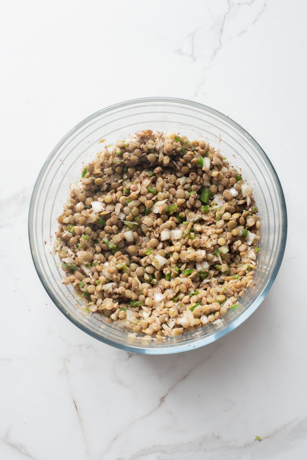 Mixed lentils with onion, jalapeño, lemon, and mustard dressing.