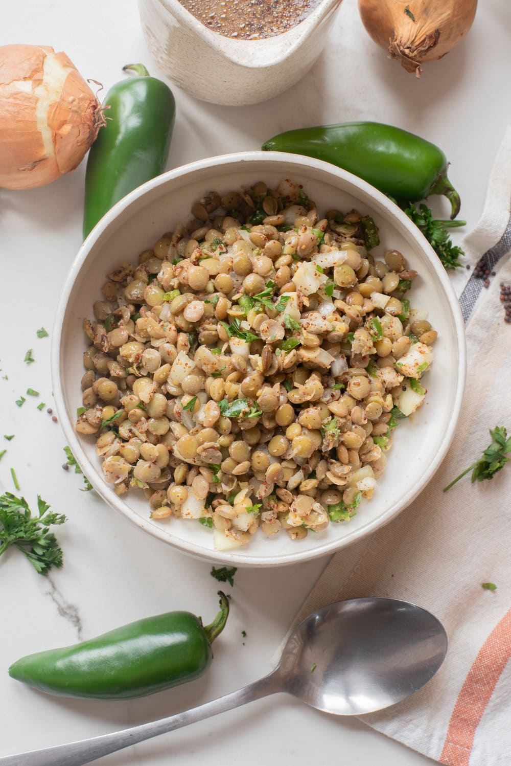Finished azifa Ethiopian lentil salad ready to serve.