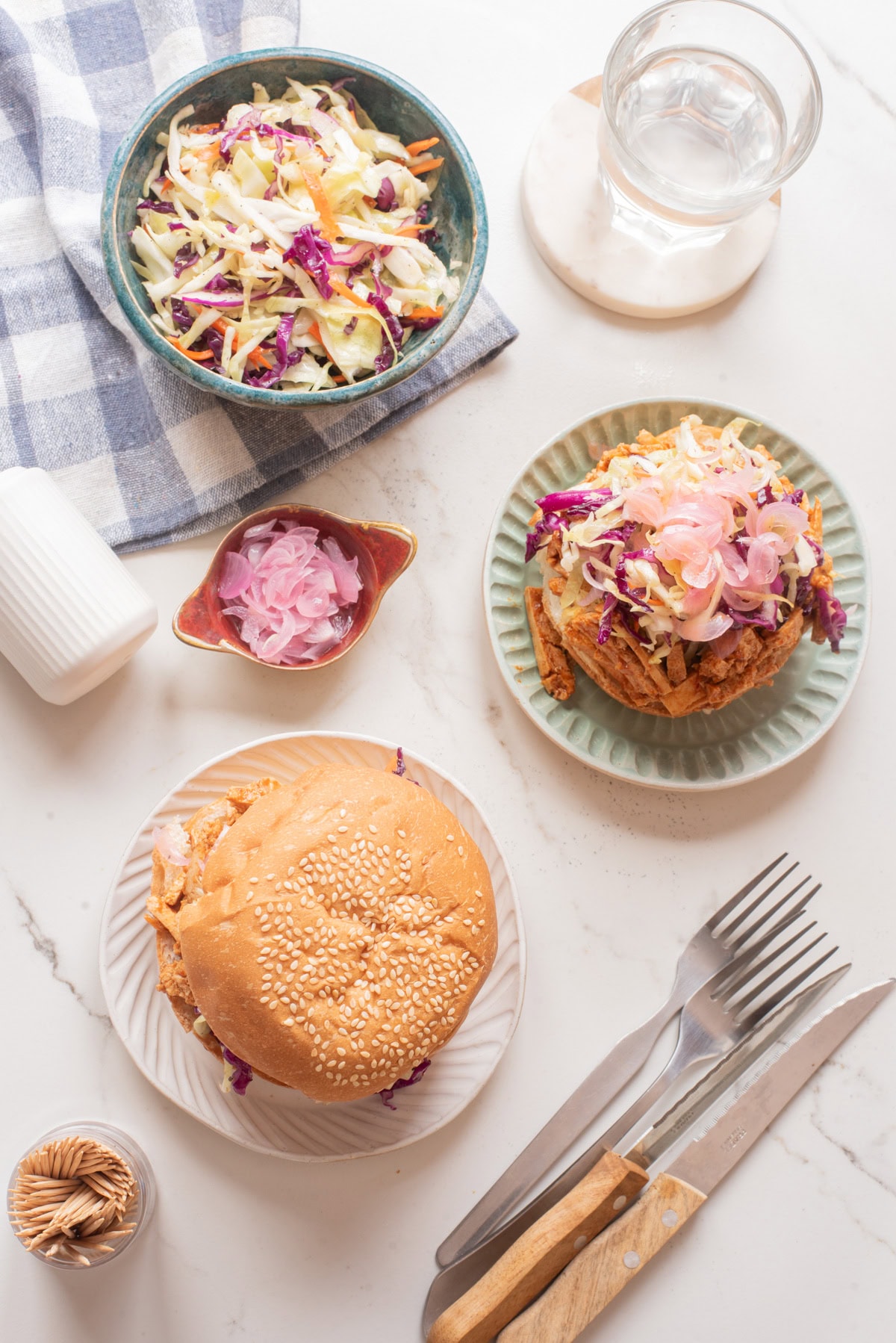 An overhead image of assembling the sandwiches.
