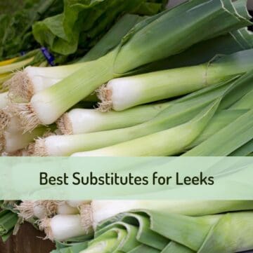 Close up of leeks overlaid with text