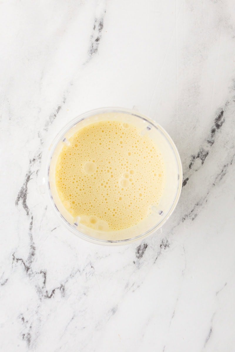 An overhead image of the wet ingredient batter.