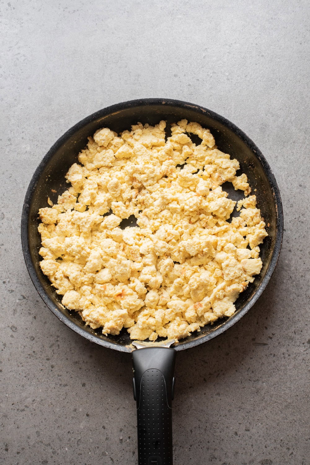 An overhead image of scrambling the eggs.