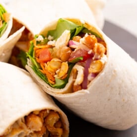 A close up image of chickpea wrap.
