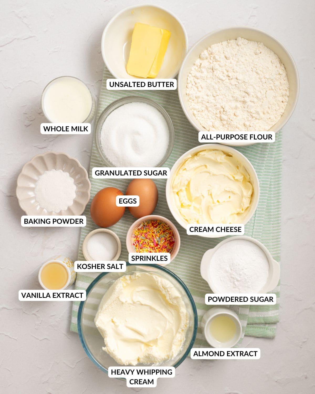 Ingredients for homemade Christmas Tree Cake Dip.