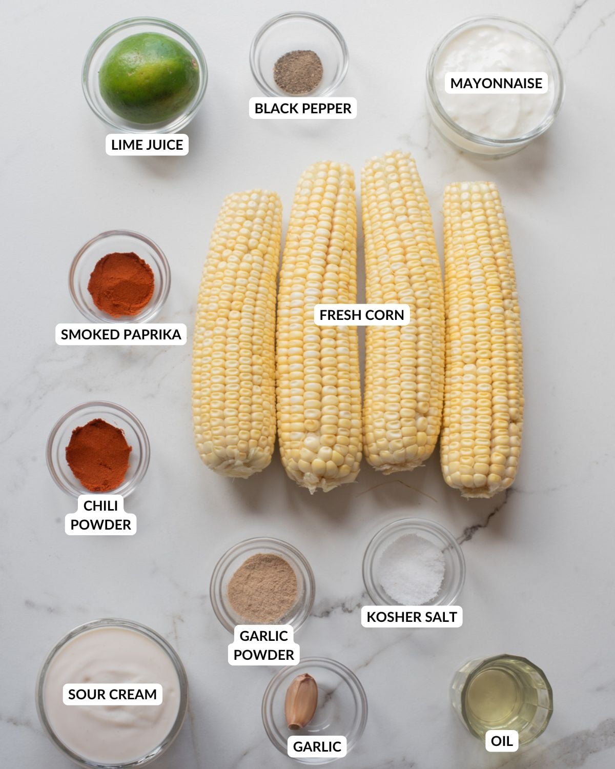 An overhead image of the ingredients of corn ribs.