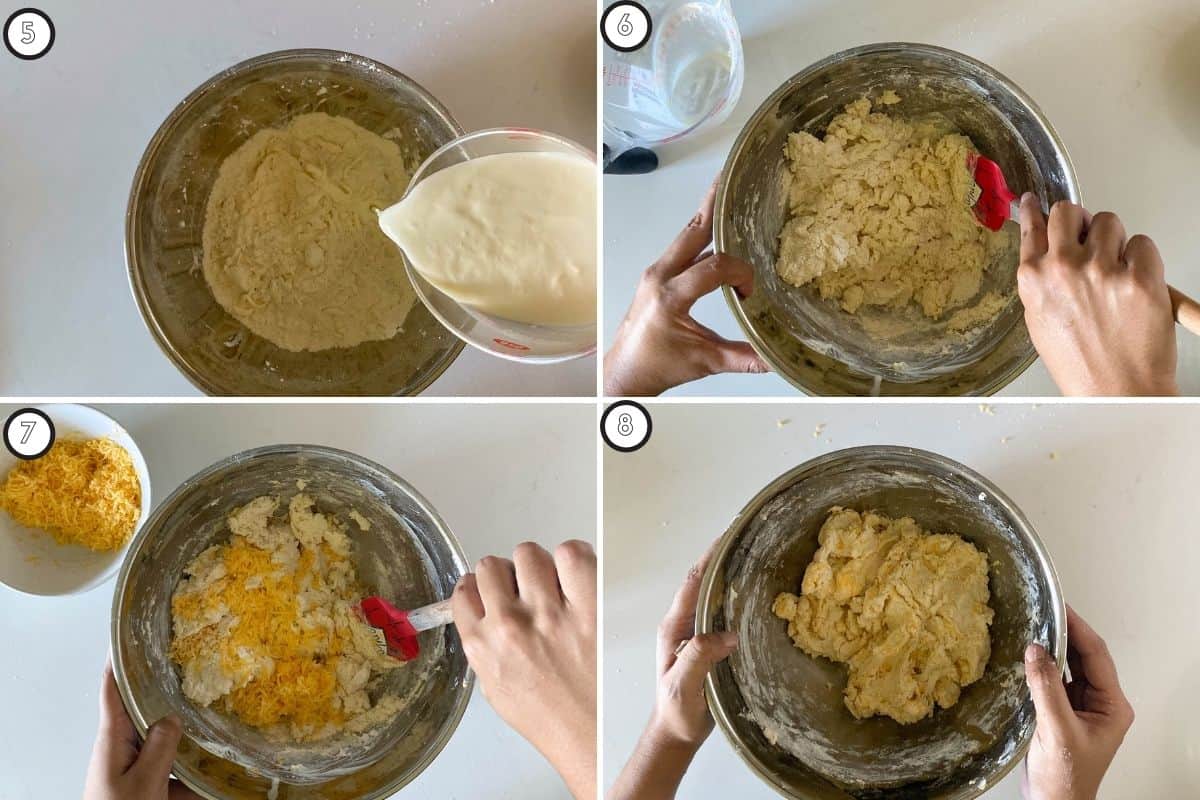 Four-step cheddar biscuit dough making collage 