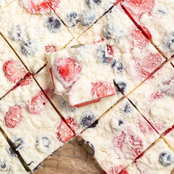 Overhead view of the cottage cheese bark close-up