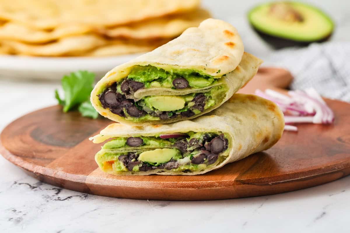 A close up image of using the cottage cheese flatbread as a wrap for a delicious filling.