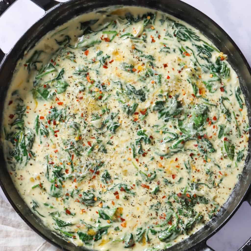 Close up of creamed spinach