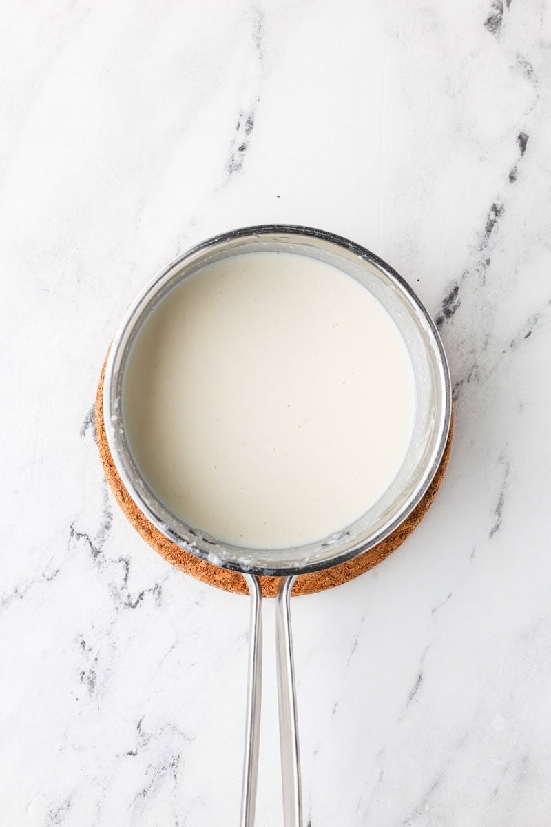 An overhead image of making the roux.