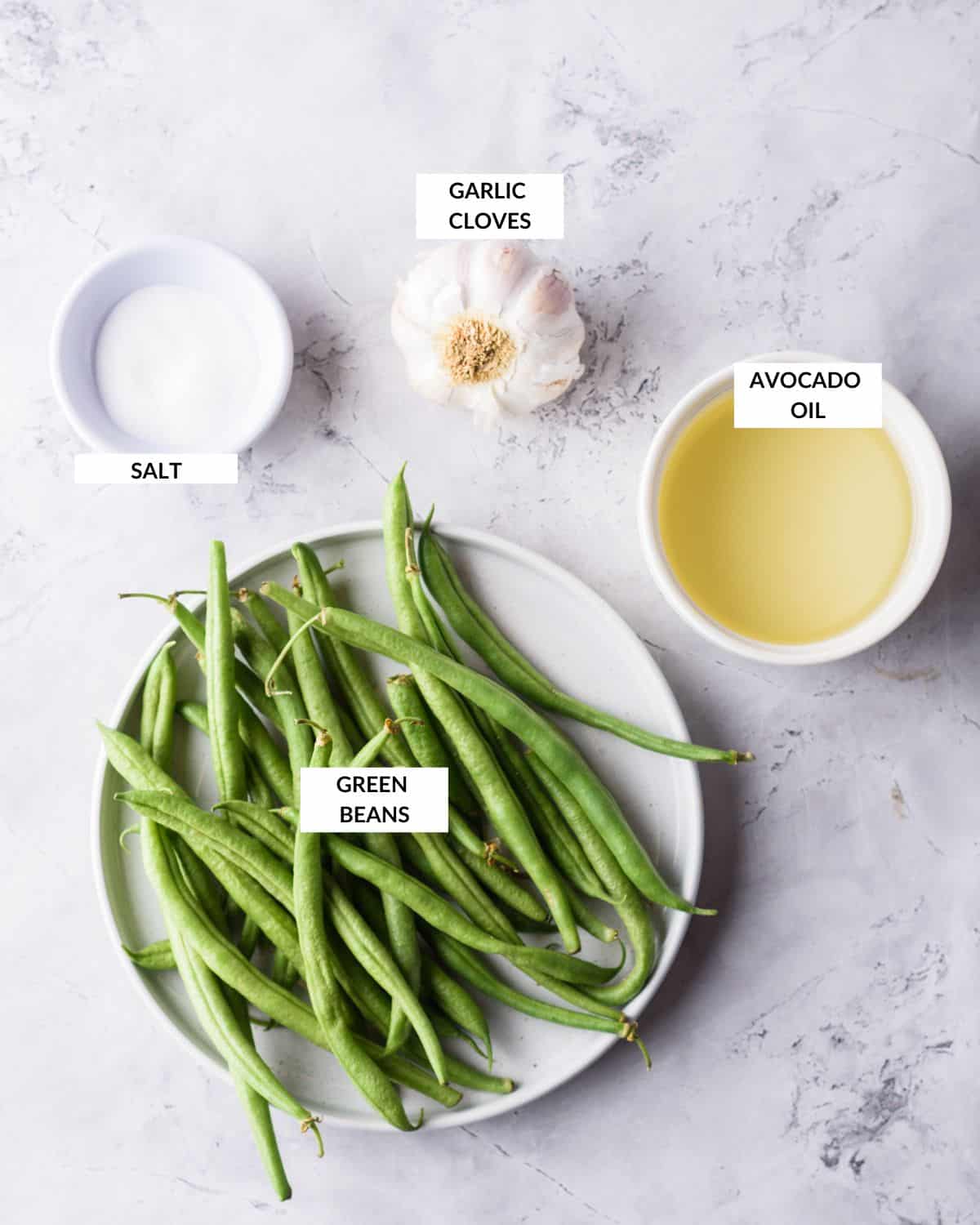 Labeled ingredient shot for green bean recipe - check recipe card for details.