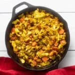 Fresh off the stove, Ethiopian cabbage in cast iron skillet