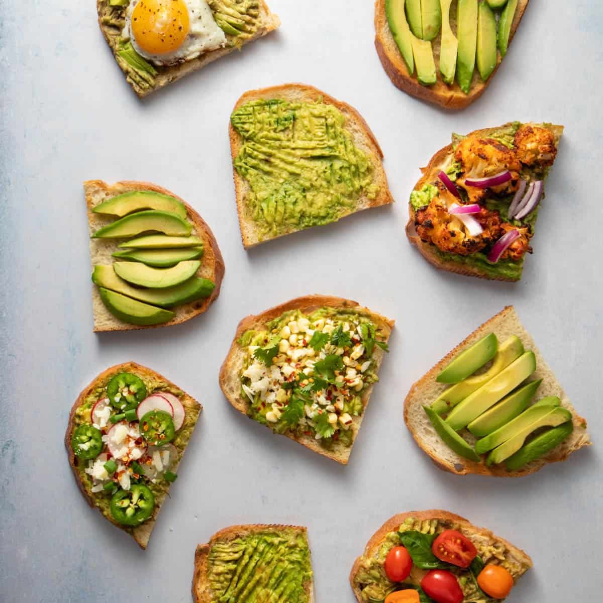 Six types of avocado toast