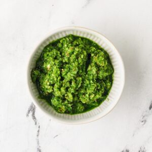 Thai Green curry paste in a small bowl.