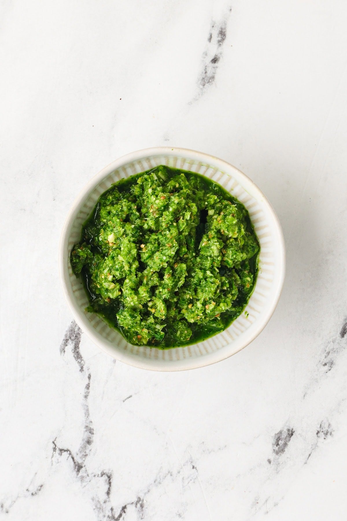 Thai Green curry paste in a small bowl.
