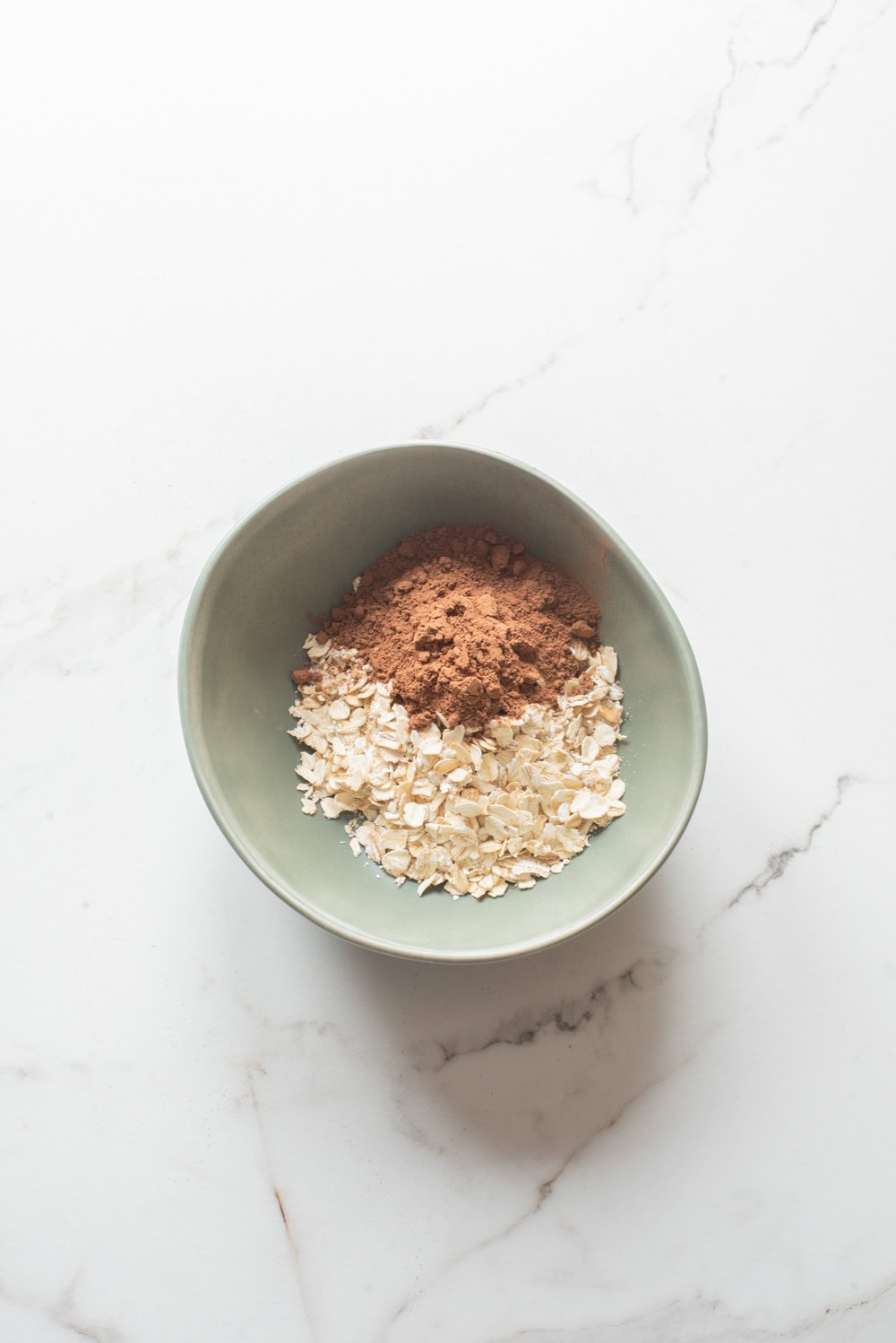 Rolled oats and cocoa opwder in a bowl.
