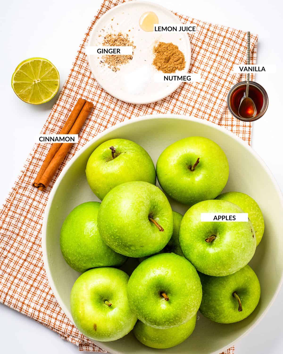 Labeled ingredient list for Instant Pot apple butter - check recipe card for details. 