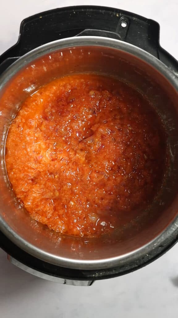 Final stirred puree base for Instant Pot Jollof.