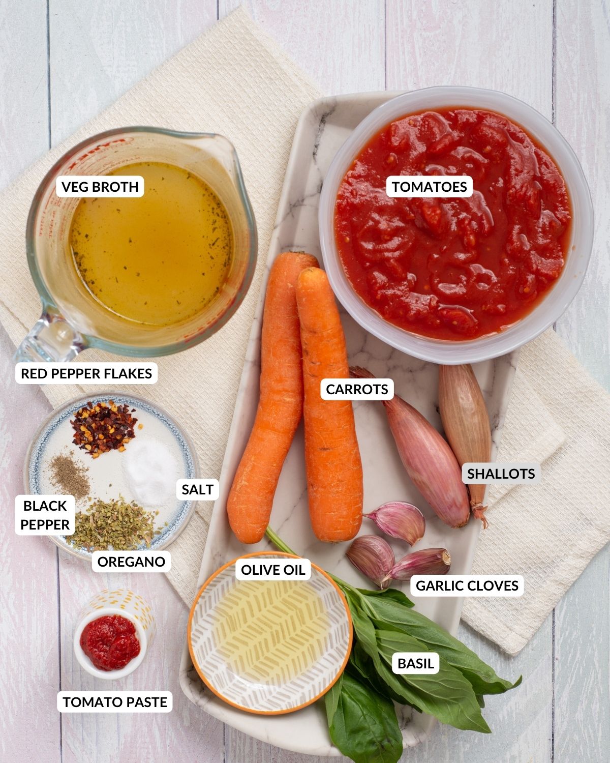 Labeled ingredient list for instant pot tomato soup - check recipe card for details!