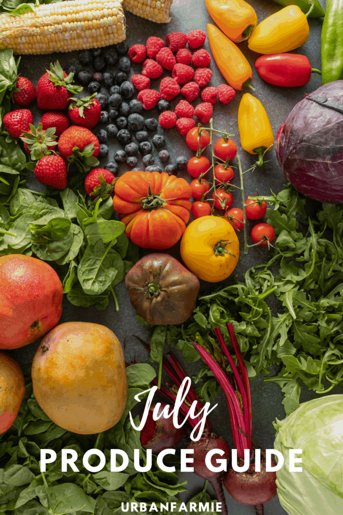 Spread of all the fruits and vegetables that are in season in July