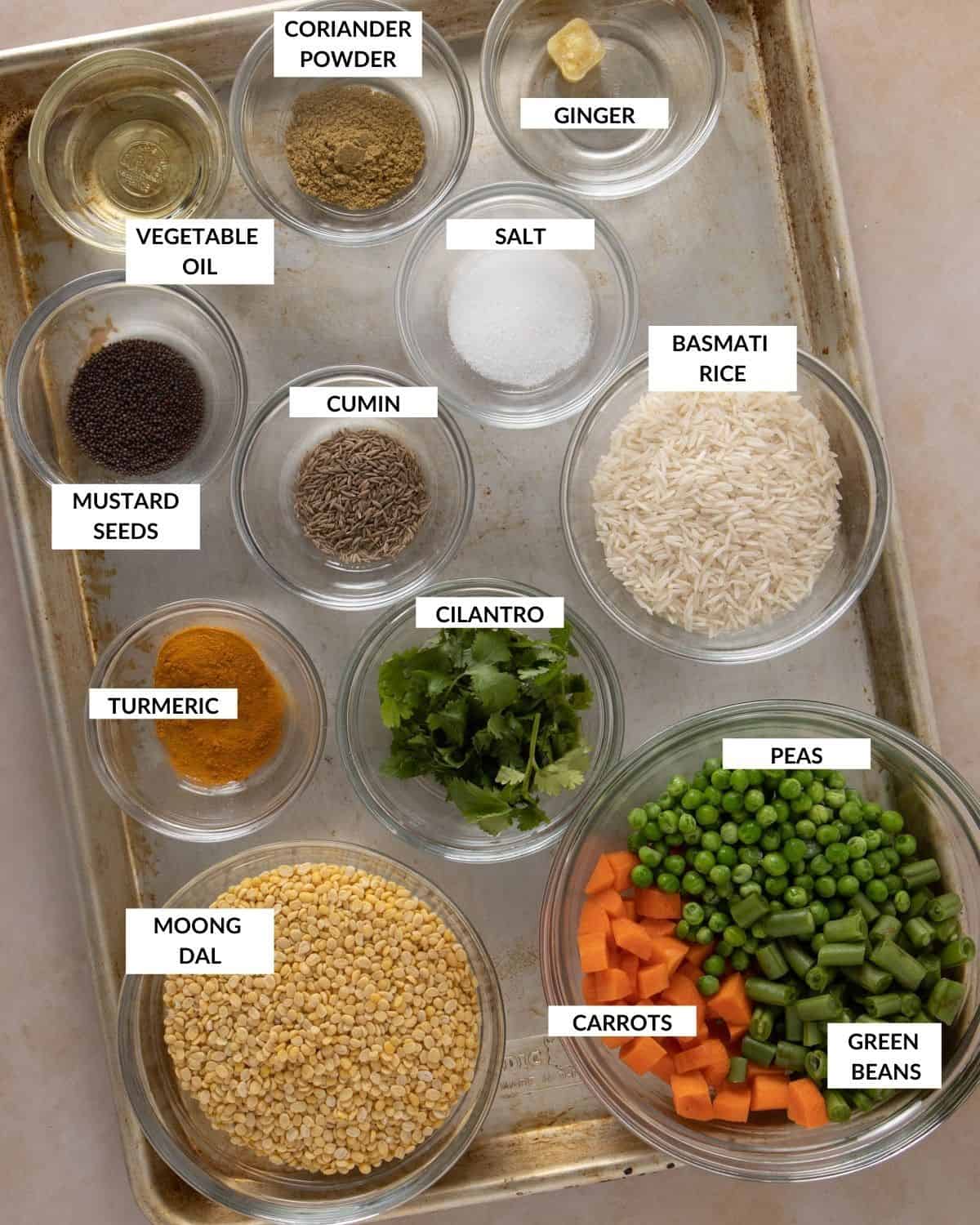 Labeled photo of tray with all ingredients - check recipe card for details!