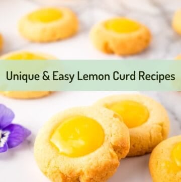 Close up of lemon curd cookie with lavender next to it and text overlay of title.