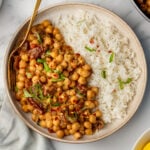 An overhead image of marry me chickepas served on a plate with rice.
