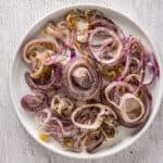 Close up of roasted red onions