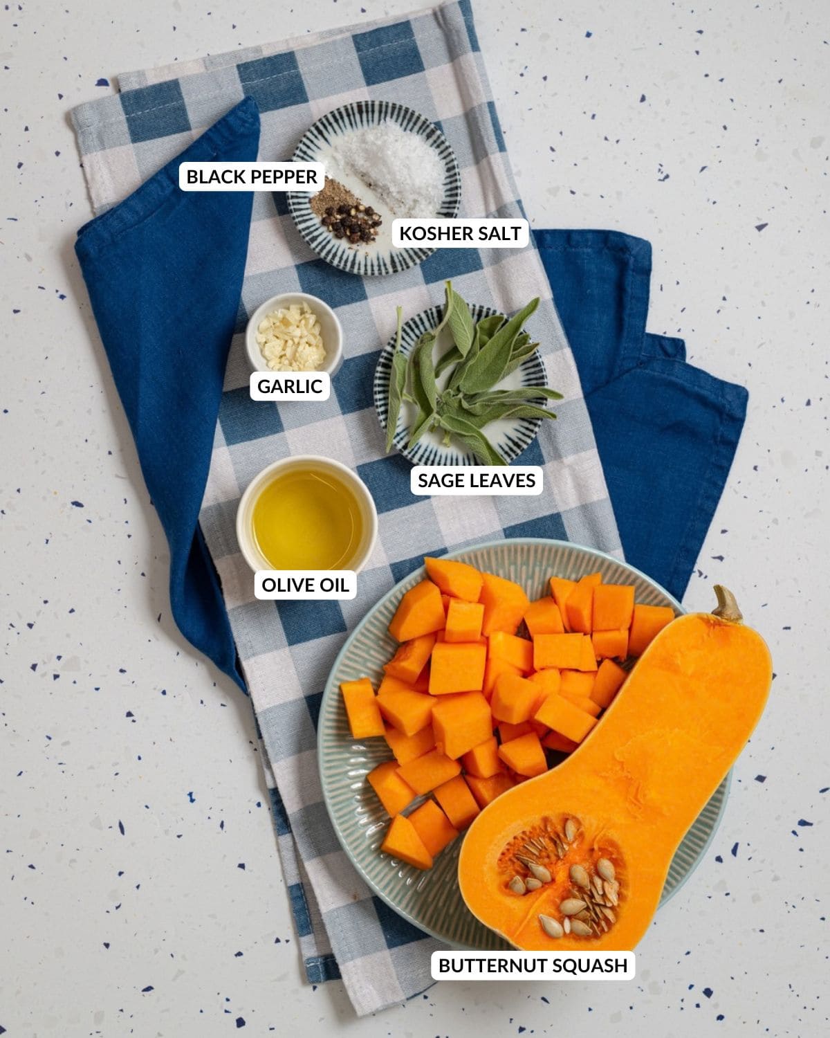 Ingredient image for roasted butternut squash cubes.