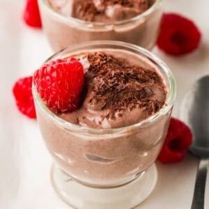 A close up image of silken tofu mousse in a dessert cup.