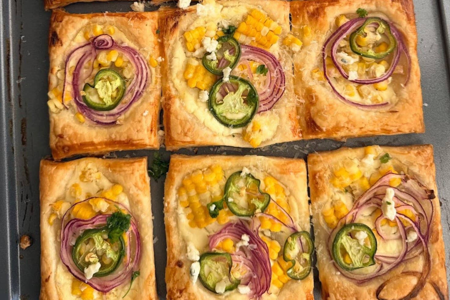 Horizontal photo of close up of savory corn tart