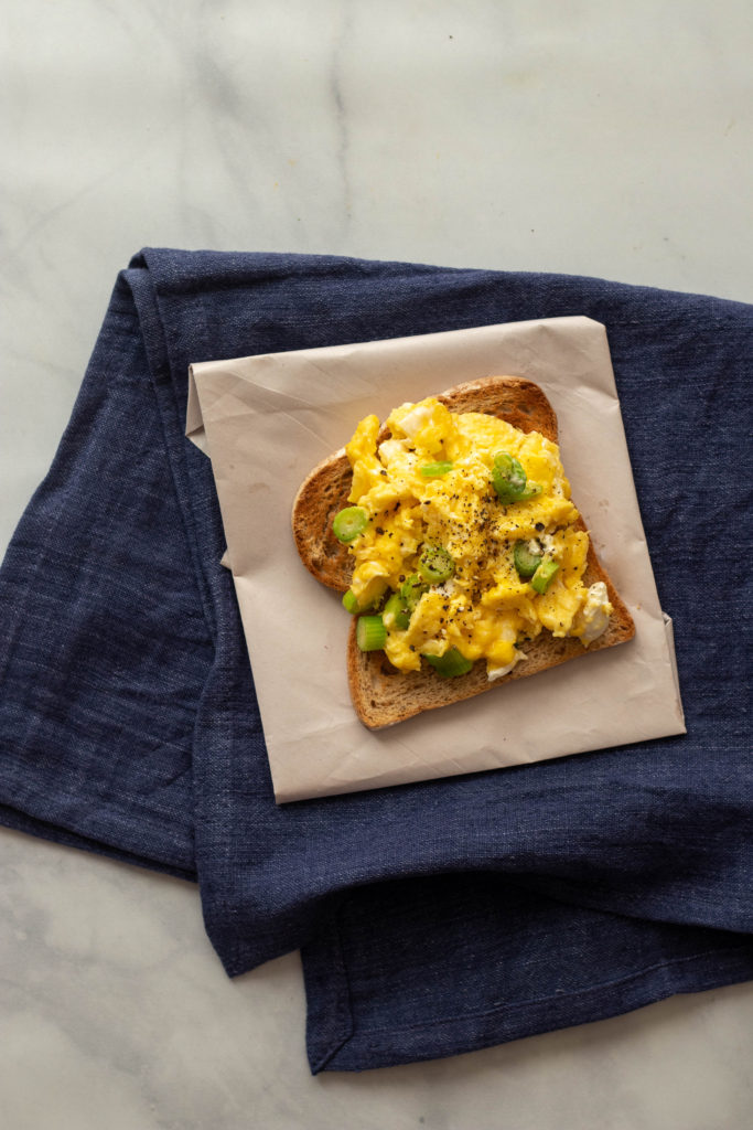 Scrambled Eggs with Goat Cheese on Toast