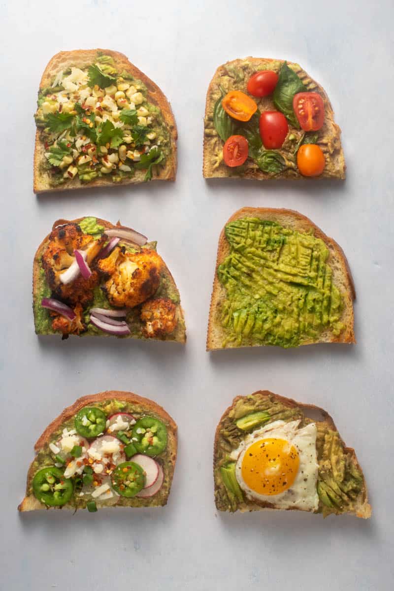 Six types of avocado toast