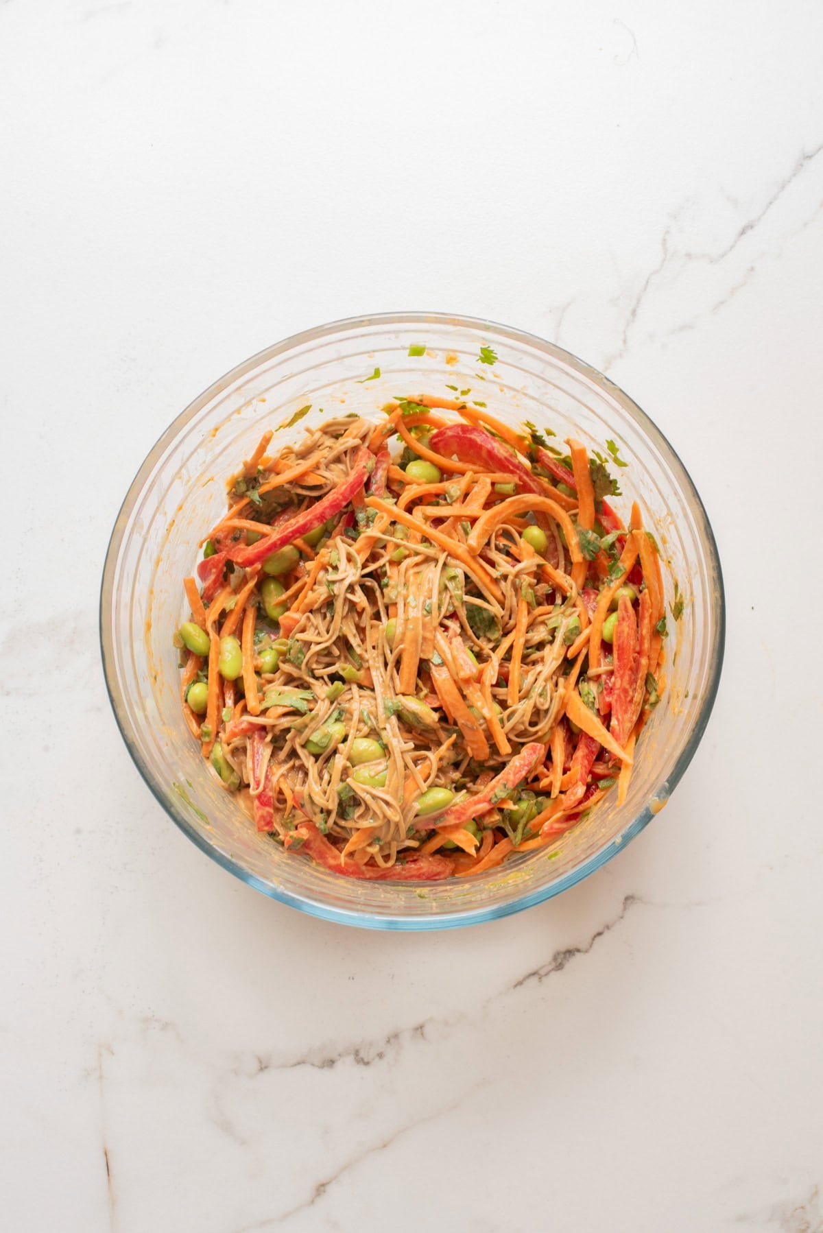 An overhead image of combining all the ingredients in a bowl.