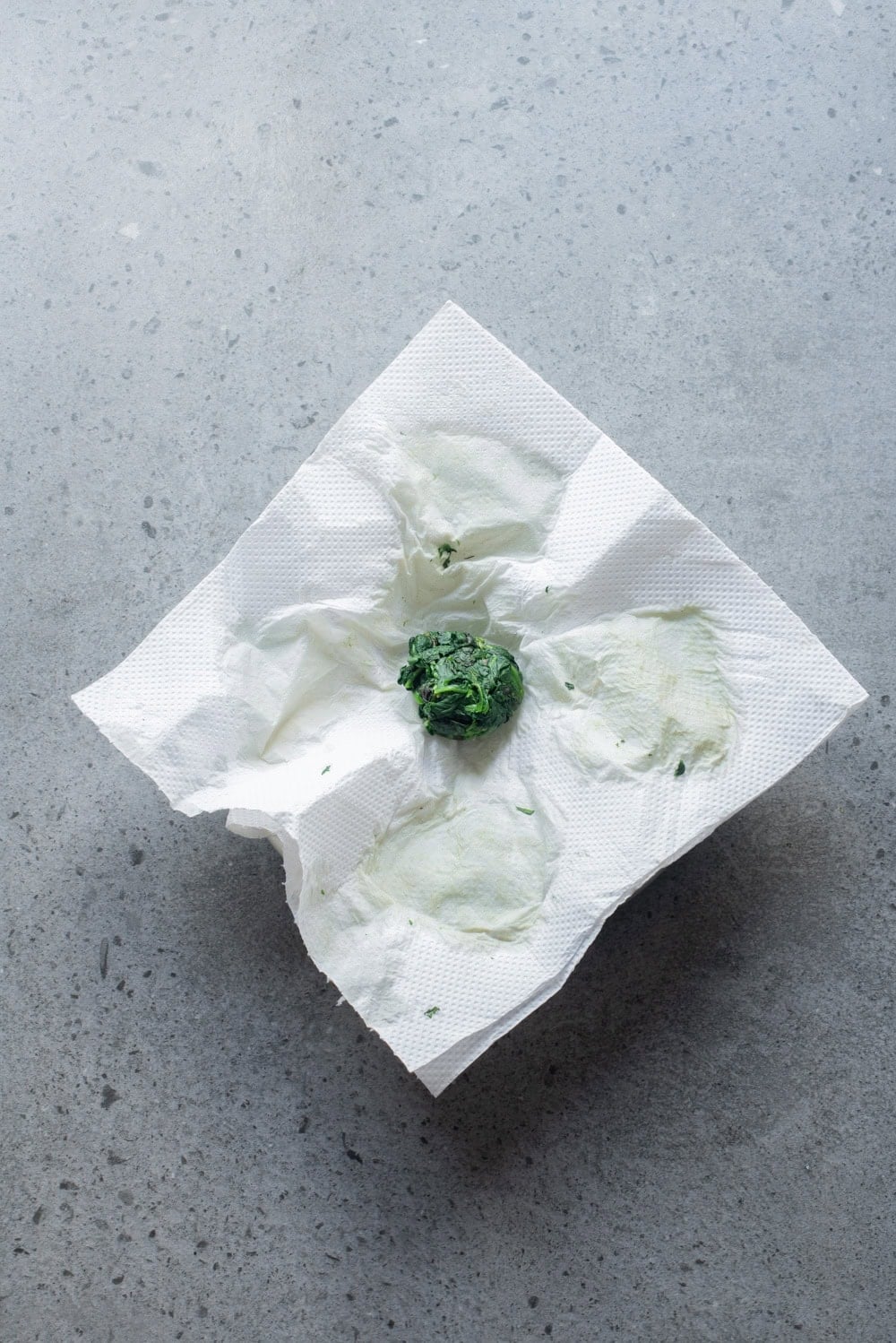 An overhead image of the ball of spinach.