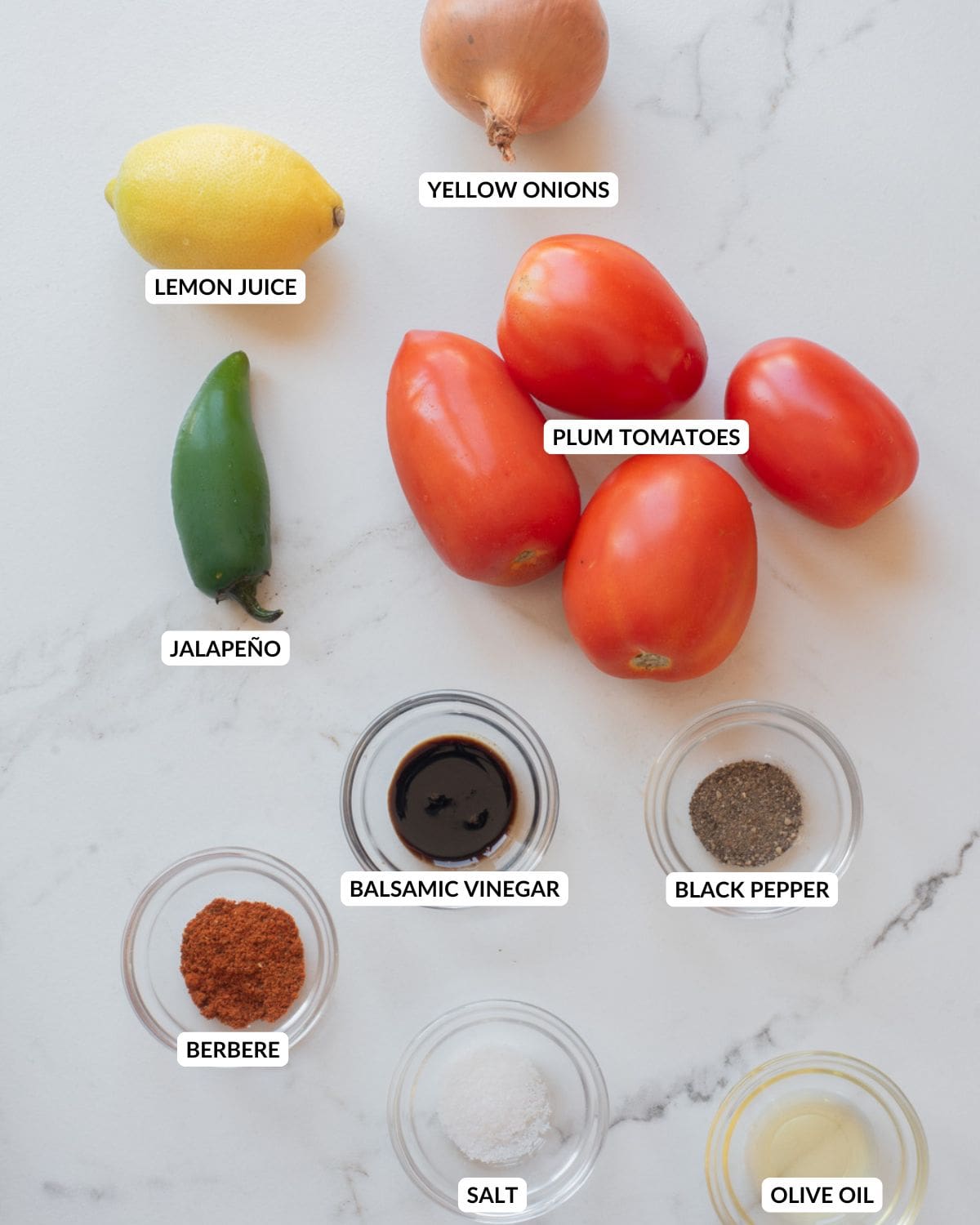 An overhead image of the ingredients of timatim.