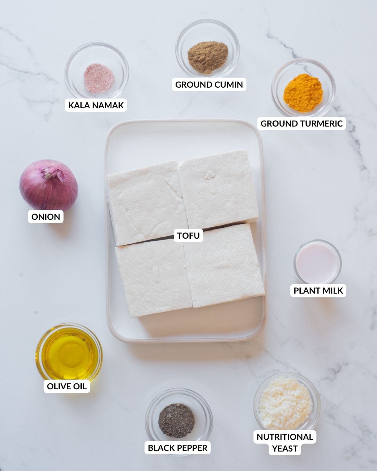 Ingredients for tofu scramble.