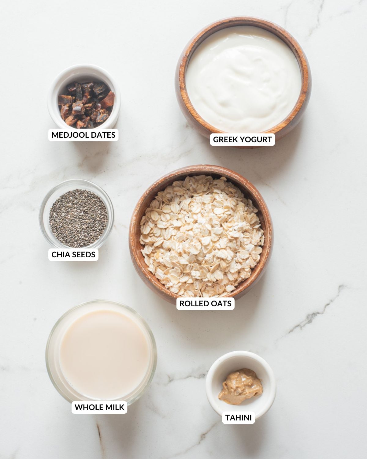 Ingredients of tahini date overnight oats.