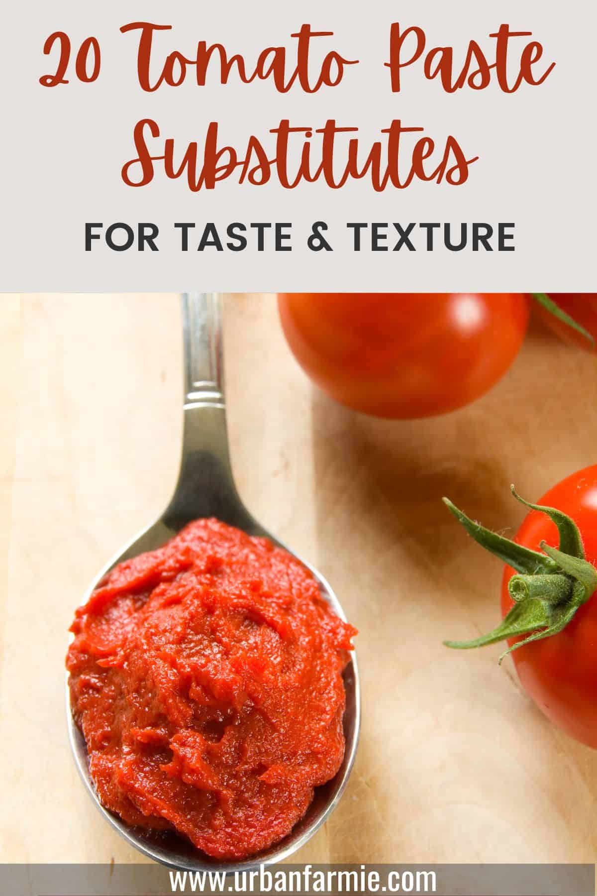 Featured image showing spoonful of tomato paste, with text overlay of the post title.