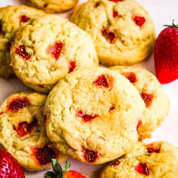 Overhead close up of strawberry shortcake cookies