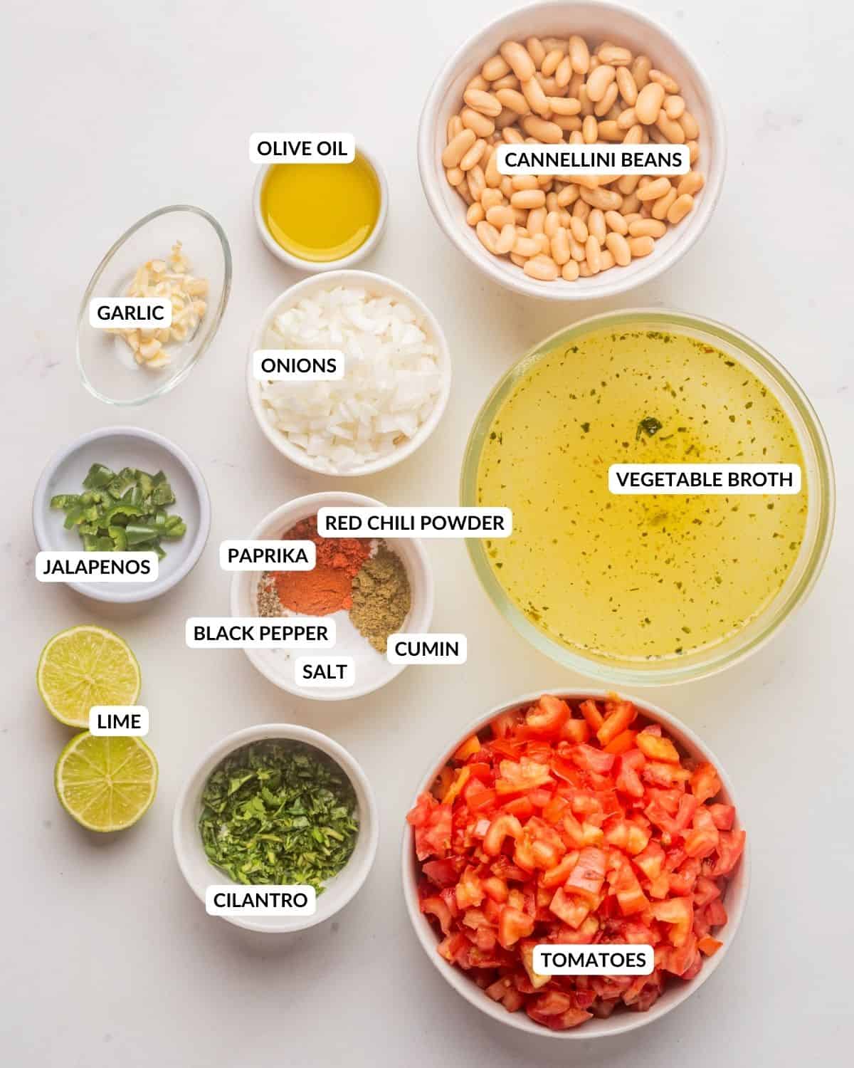An image of the ingredients of vegan white bean chili