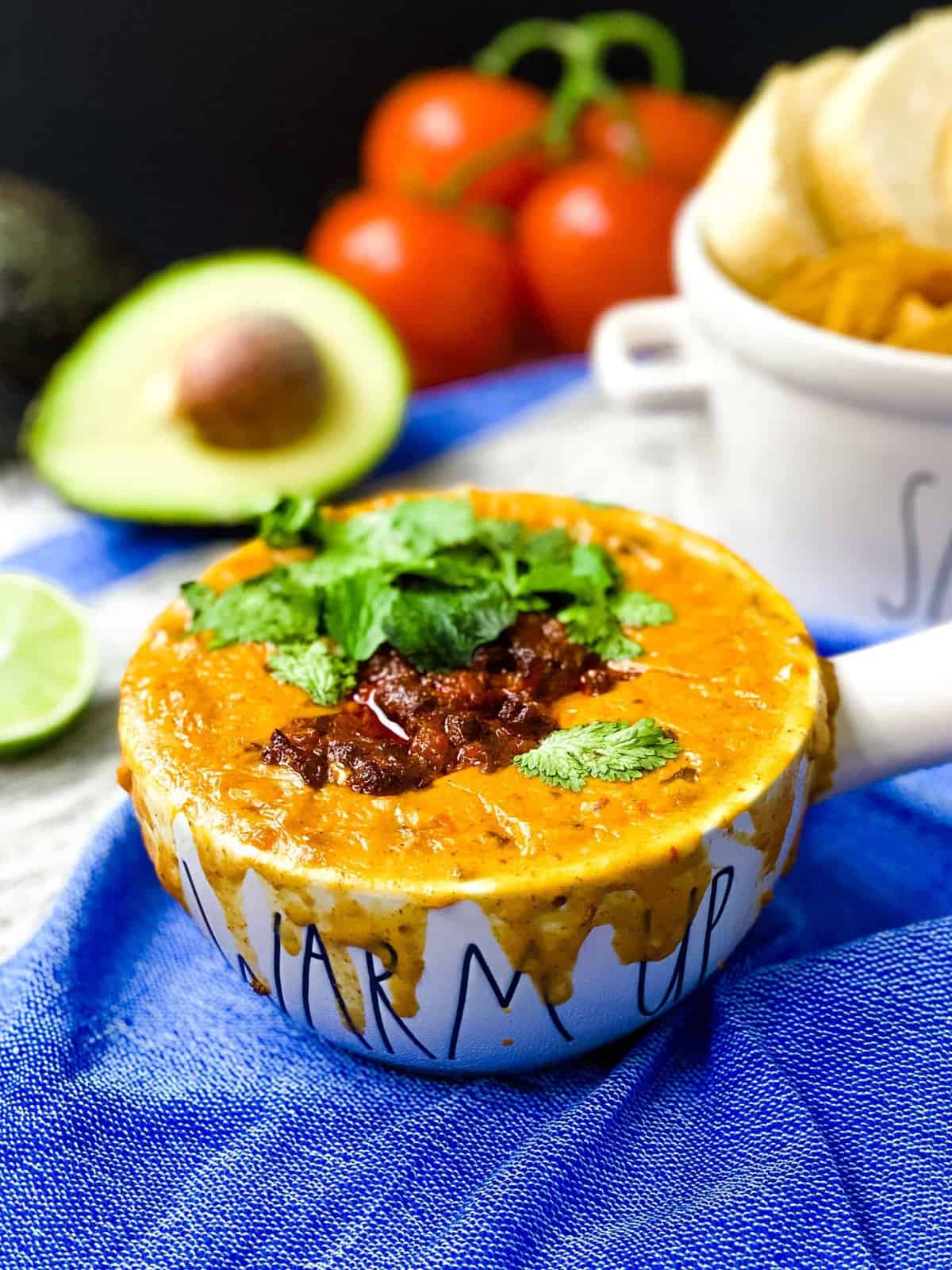 Close up of bowl of choriqueso recipe
