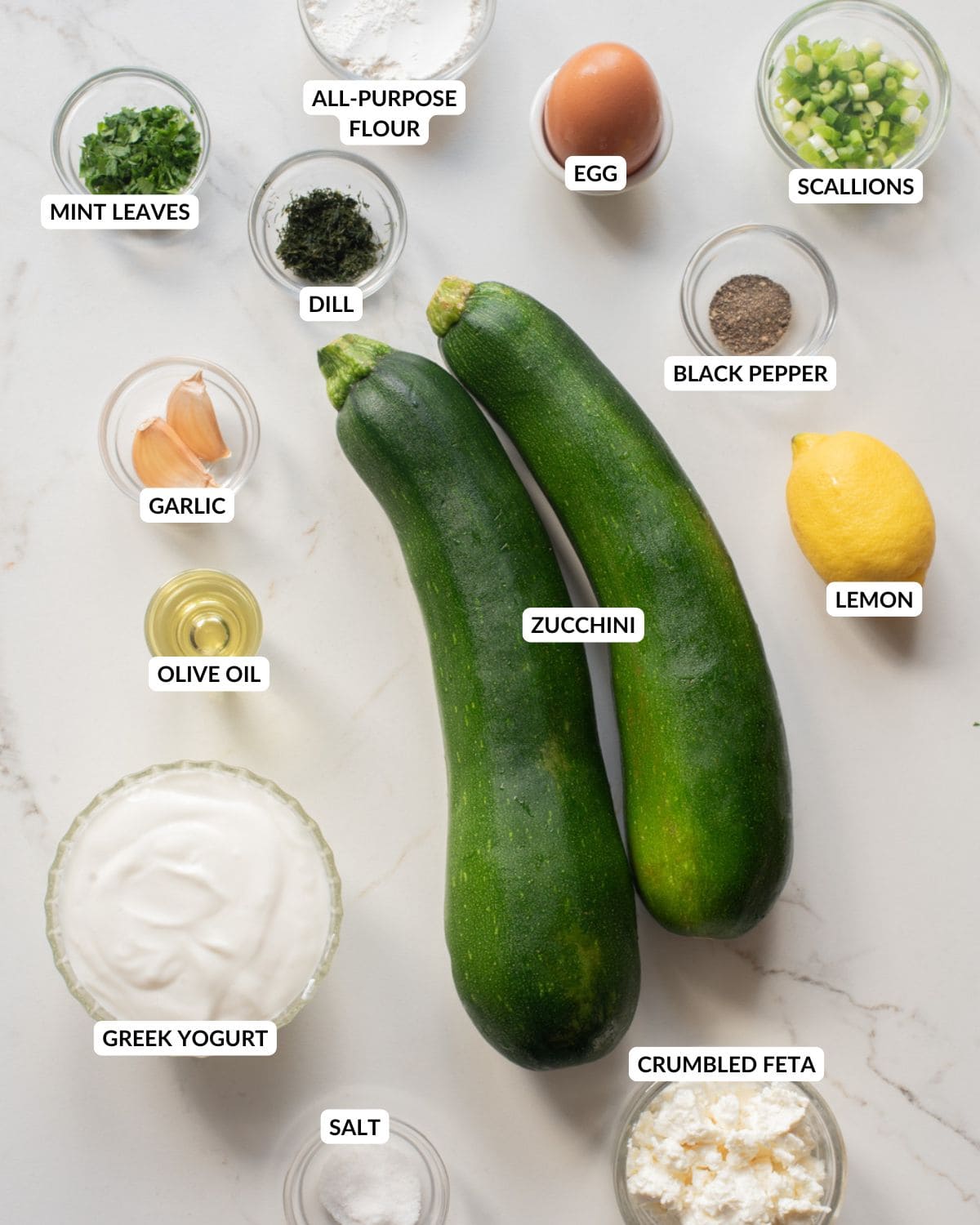 Ingredients for zucchini fritters.