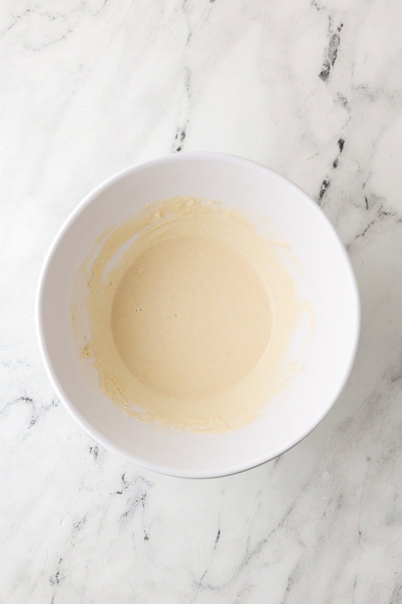 Simple flour batter mixed until smooth for coating stuffed zucchini blossoms.